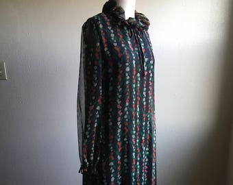 vintage 60s i magnin alper schwartz designs chiffon ruffle long sleeve free waist full length slip lined maxi dress