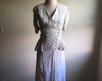 vintage 80s does 50s Jodi Schwartz for Bill Berman floral peplum dress w26 made in USA