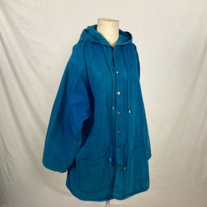 Parka holgada vintage de los años 90 con cordón en la cintura, código de uniforme UNI, chaqueta con capucha de algodón azul turquesa, estilo oversize sobre teñido.