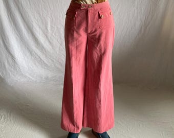vintage 70s wrangler womens bellbottom pants high waist 25 26 trousers wood buttons hippie boho pink made in usa bells 1970s