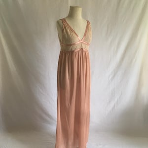 vintage 70s glydons nylon lace nightgown slip dress shiny bronze sand lingerie made in usa hollywood