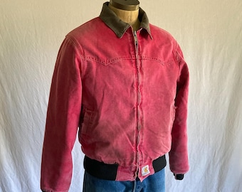 Vintage 90s Carhartt J14 Jacket Santa Fe Red Bomber Corduroy
