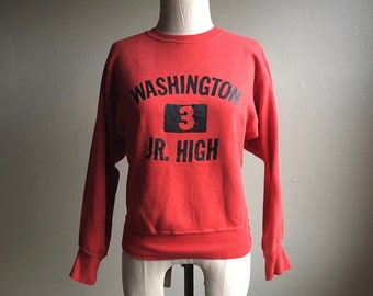vintage 60s athletic supply washington junior high 3 red crewneck sweatshirt made in usa small
