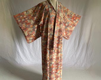 vintage traditional japanese kimono robe silk butterfly flower polka dot print