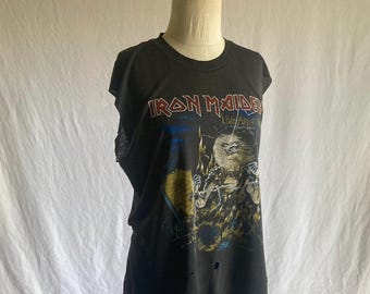 Vintage 80s Iron Maiden T Shirt Live After Death 1985 Cut off
