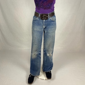 vintage 70s levis bells blue jeans orange tab 1970s bell bottoms 31 x 29