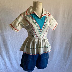 vintage 40s handmade blouse side zip peplum fiesta western rockabilly polka ric rac image 1