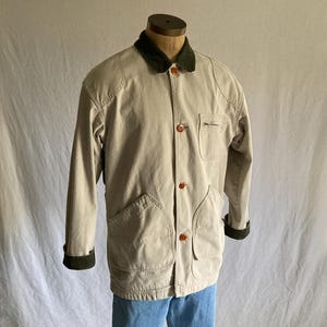 vintage 90er jahre ll bean barn jacke feldmantel flanell gefüttert steingrün cordkragen gepatcht schrägtaschen