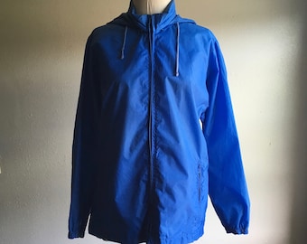 vintage 80s rei co-op ladies style 5139 nylon blue anorak hooded jacket made in hong Kong