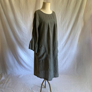 vintage handmade dress pullover circular flounce sleeve pleated lagenlook natural fiber