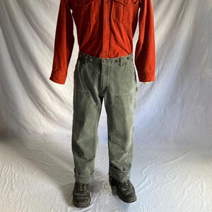 vintage 90s carhartt double knee mos green dungarees 34 x 30 double knee suspender buttons work pants b136
