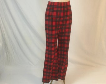 vintage 60s handmade tartan woo plaid side zip trousers womens pants