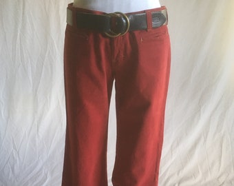 vintage 70s red hip hugger wide leg jeans made in usa 34 x 28