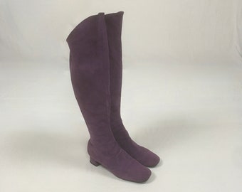 vintage 60s gogo boots purple sude side zip knee high womens shoe size 9 hippie boho biker