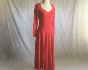 vintage 90s betsey johnson red cotton stretch dress maxi lew magram collection made in usa 1990s long sleeve martha graham dance alley cat