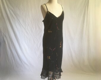 Vintage 90er Rampage Blumen-Slip-Kleid aus schwarzem Chiffon, hergestellt in Mexiko, Goth-Grunge-Punkrock-Mädchen, 1990er-Jahre-Sommermode