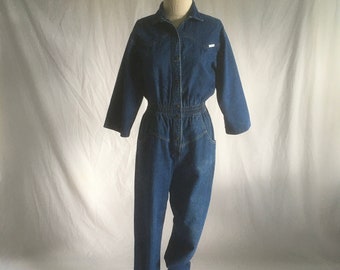 vintage 80s dreams denim blue jean jumpsuit coveralls