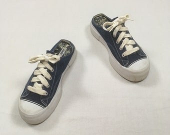 vintage y2k open back keds lace up sneakers size 8 canvas slip on blue jean low top kicks platform womens chunky shoes