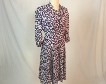 vintage 30s floral print purple dress set matching jacket original design FOGA fashion originators guild of america 1930s womens fashion