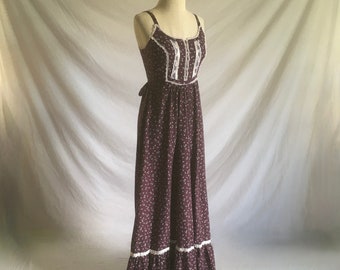 vintage 70s gunne sax by Jessica bodice dress 032412 sleeveless plum floral maxi prairie dress 1970s womens hippie boho