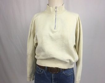 vintage 80s quarter zip mock neck crop sweatshirt yellow dye sun fade boxy fit made in usa ours collection ribbed waistband