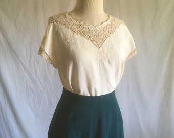 vintage 80s wangs flower embroidered linen blouse