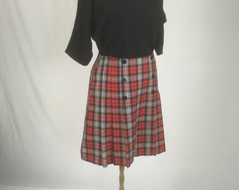 vintage 90s plaid zip back pleated mini skirt w27 inclinations made in usa red black grey 1990s goth preppy school uniform punk rock girl