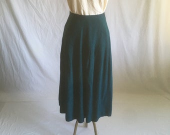 vintage 80s forest green rayon knife pleat side zip skirt preppy uniform 1980s style