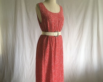 vintage 90s carol anderson petites pullover sleeveless red white floral print maxi shift slip dress 1990s country grunge style