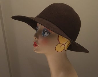 vintage 60s evelyn varon exclusive george w bollman co dark brown doeskin felt wool soft western floppy hat made in usa