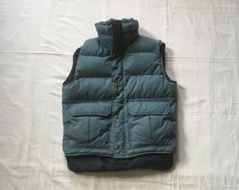 vintage 90s REI goose down smoky blue zip snap up puffer vest mens small hiking camping mountain winter gear