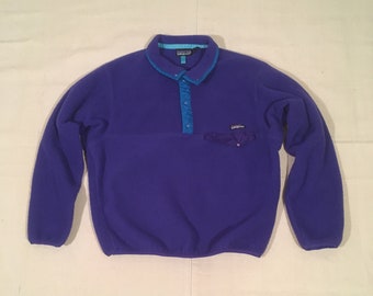 vintage 90s 1992 patagonia synchilla snap t purple fleece jacket Summer '92  made in Jamaica