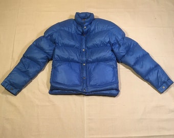 Vintage 70s Camp 7 Blue Down Snap Up Puffer Jacket Boulder Colorado