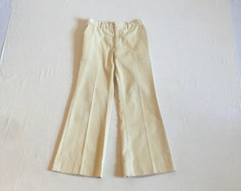 pantalon en sergé vintage des années 70 31 pantalon chino à jambe large entrejambe entrejambe gusett kakis à fond de cloche jaune
