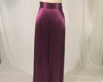 vintage 30s purple silk satin beach pajama palazzo high waist side zip pants 26 1930s handmade fashion trousers