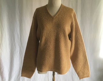 vintage 60s catalina mohair blend wool sweater grunge cobain 1960s fuzzy mustard brown hippie mod boho