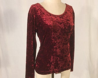vintage 90s moda intl crushed red velvet scoop neck long sleeve shirt