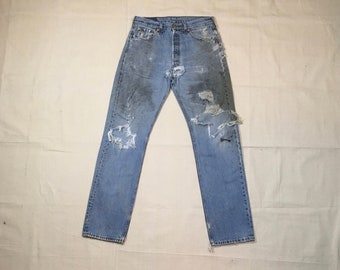 Vintage 90s Levis 501 Ripped Jeans Made in Usa 32 X33 Grunge