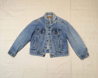 vintage 80s levis worn in blue jean trucker jacket made in usa