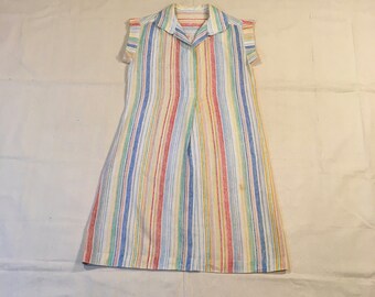 vintage 70s handmade pullover vertical candy stripe multi color beach house day dress