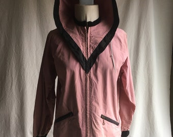vintage 50s womens cotton hooded pink and black zip up anorak parka jacket