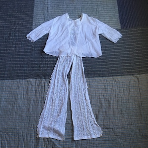 vintage Edwardian victorian antique white cotton embroidered eyelet back sash tea blouse
