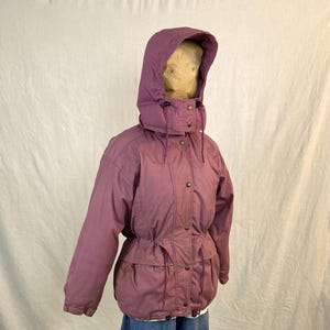 vintage 90s eddie bauer pink goose down parka hooded puffer coat womens winter ski jacket all weather wear