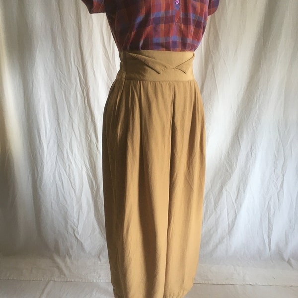 vintage side zip palazzo pants high waist pleated mustard brown cropped leg paris mode 90s style 26 27 28