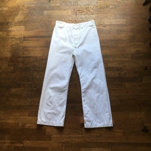 vintage 70s seafarer white cotton button fly sailor usn dungarees 32 x 31