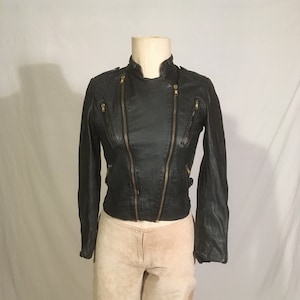 vintage y2k womens wilsons suede & leather black motorcycle jacket moto jacket biker jacket asymmetrical zipper epaulets xs fitted
