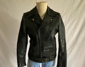 vintage jaren 40 50 front quarter horsehide motorjas met riem zwart leer wol buffel geruite deken gevoerd bikerjack schott perfecto