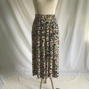 vintage 80s liz claiborne floral rayon pleated side zip maxi skirt