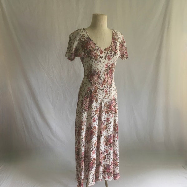 vintage 90s nostalgia rayon floral rose print dress made in india