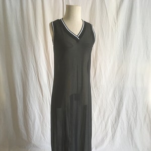 vintage 90s maurices sheer black tank top v neck maxi dress lettuce hem 1990s hip hop street rave fashion
